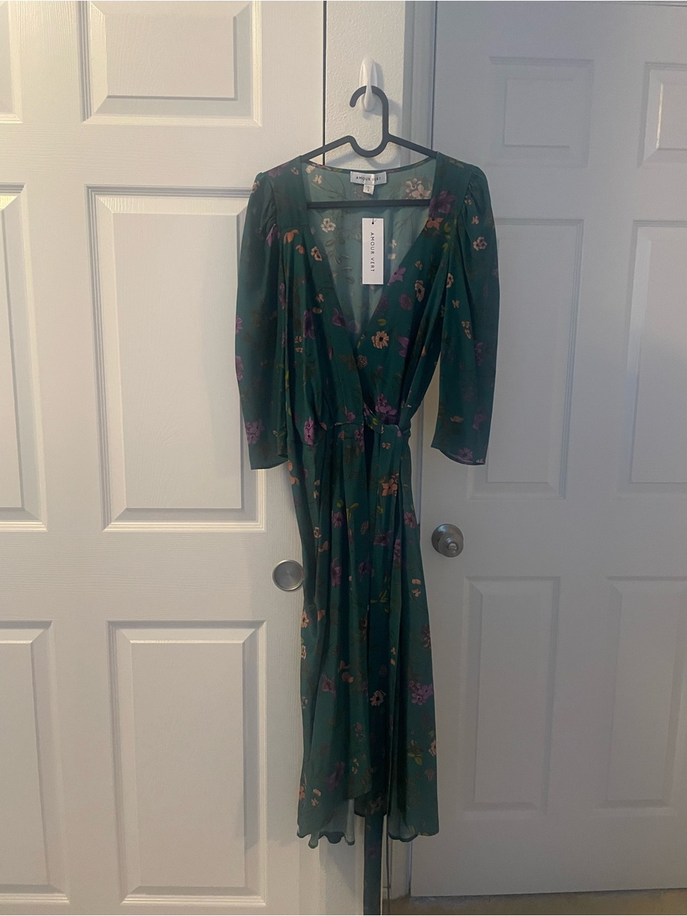 Amour Vert Teal Floral Wrap Midi Dress